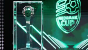 The 2024 Nedbank Cup trophy at the SuperSport Studios, Randburg on the