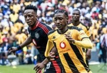 Orlando Pirates’ Patrick Maswanganyi and Kaizer Chiefs’ Samkelo Zwane during the Soweto Derby clash