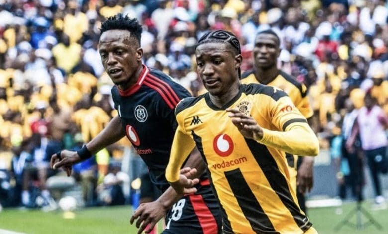 Orlando Pirates’ Patrick Maswanganyi and Kaizer Chiefs’ Samkelo Zwane during the Soweto Derby clash