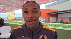 Kaizer Chiefs midfielder Samkelo Zwane answering questions to the media