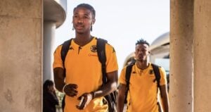 Kaizer Chiefs midfielder Samkelo Zwane arrives at a stadium for a league match.