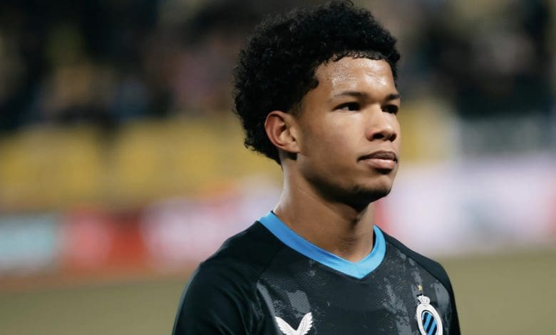 Shandre Campbell wearing Club Brugge colours