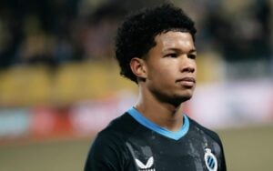 Shandre Campbell wearing Club Brugge colours