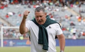 Stellenbosch FC head coach Steve Barker in celebratory mood