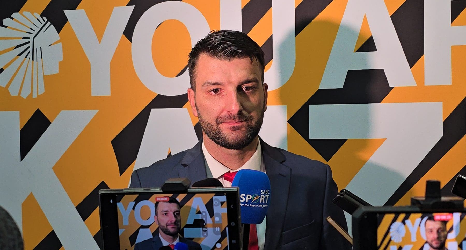 TS Galaxy coach Adnan Beganovic during a post-match briefing 