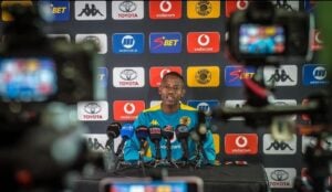 Kaizer Chiefs midfielder Thabo Cele during a press conference