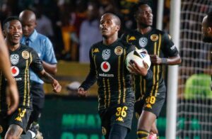 Wandile Duba of Kaizer Chiefs running with teammates after scoring