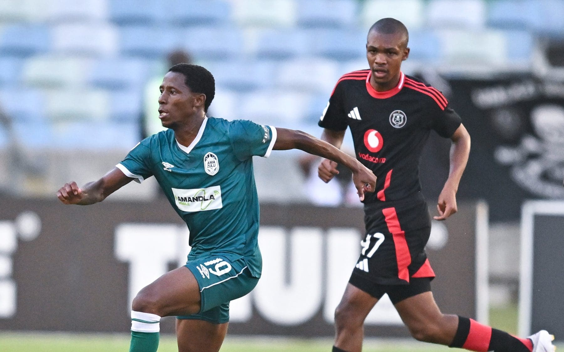 Tshepang Moremi in action for AmaZulu FC against Orlando Pirates at Moses Mabhida Stadium