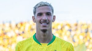 Mamelodi Sundowns forward Arthur Sales holding a Betway Premiership Man of the Match award