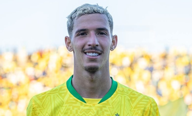 Mamelodi Sundowns forward Arthur Sales holding a Betway Premiership Man of the Match award