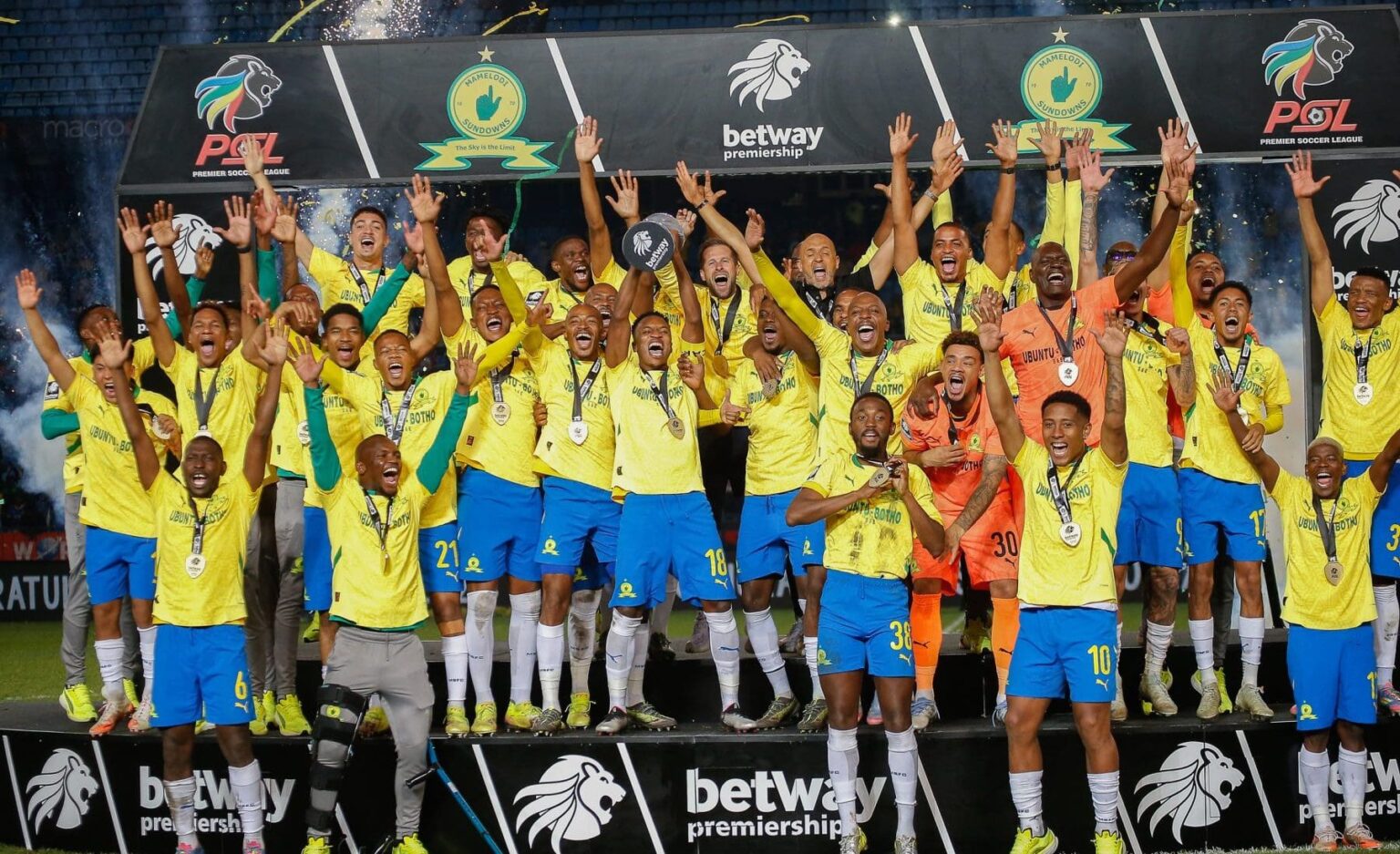 Betway Premiership champions Mamelodi Sundowns celebrating