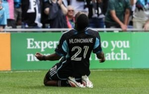 Bongokuhle Hlongwane celebrating his goal against Inter Miami
