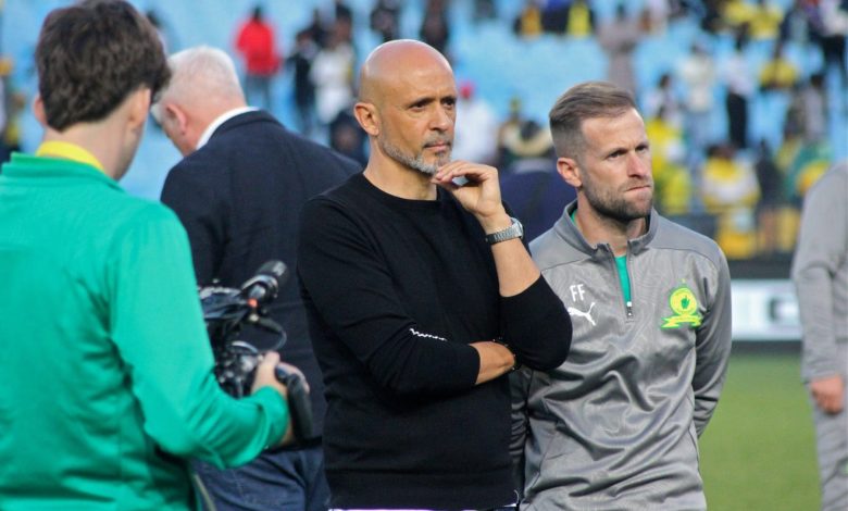 Defiant Mamelodi Sundowns coach Miguel Cardoso after a game