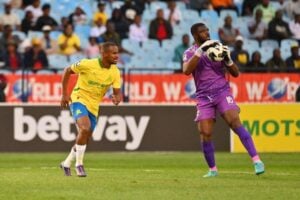 Nigerian goalkeeper Daniel Akpeyi in action against Marumo Gallants
