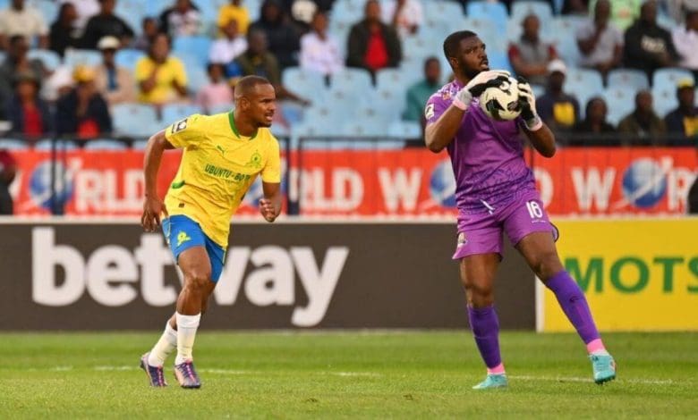 Nigerian goalkeeper Daniel Akpeyi in action against Marumo Gallants