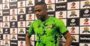 Marumo Gallants winger Daniel Msendami during a post-match interview