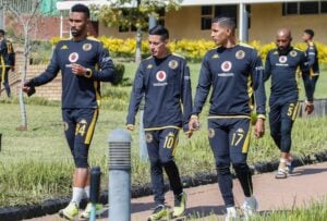Gaston Sirino, Inacio Miguel and Edson Castillo of Kaizer Chiefs walking