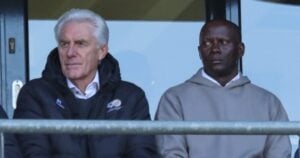 Bafana Bafana head coach Hugo Broos with his assistant Helman Mkhalele