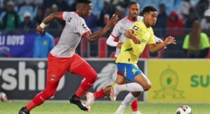 Mamelodi Sundowns midfielder Jayden Adams on the ball in a match against Chippa United