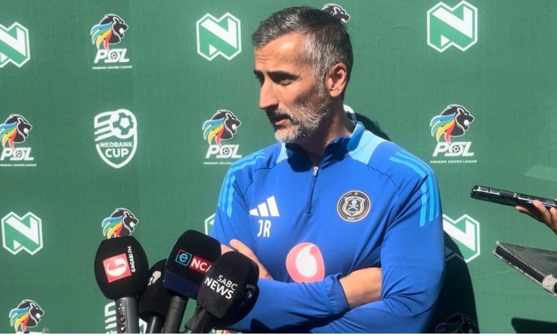 Orlando Pirates coach Jose Riveiro speaking with media in Durban