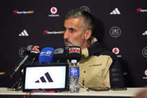 Orlando Pirates coach Jose Riveiro addressing the media