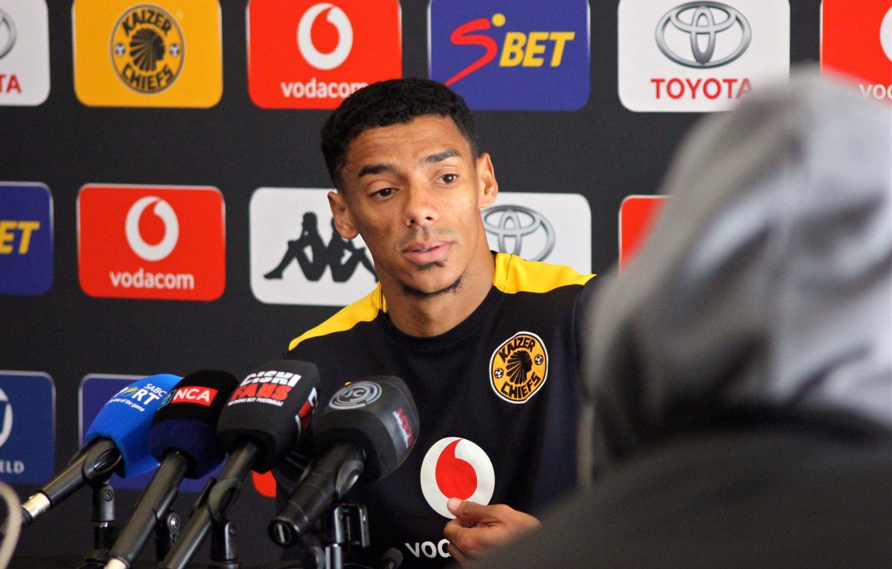 Kaizer Chiefs defender Dillan Solomons speaking to the media