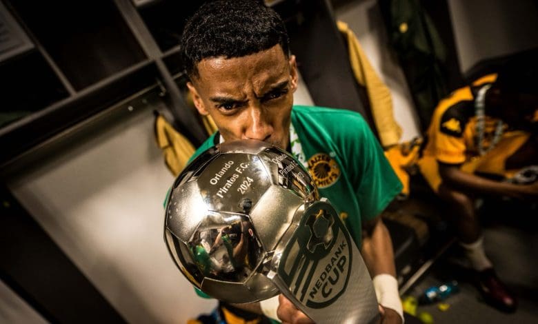 Kaizer Chiefs wing back Dillan Solomons with the Nedbank Cup.