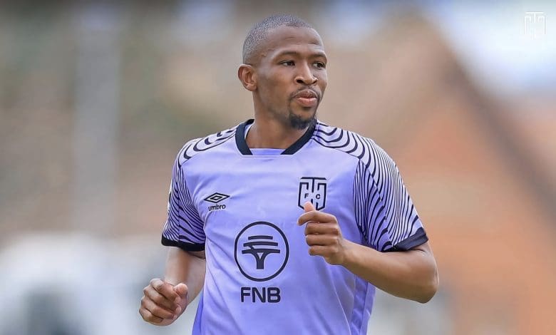 Kamohelo Mokotjo wearing the purple Cape Town City kit.