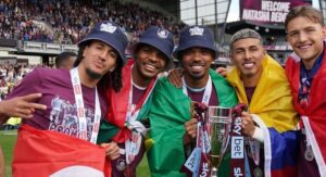Lyle Foster with his Burnely FC teammates