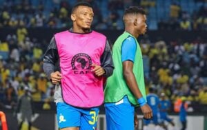 Mamelodi Sundowns defender Mothobi Mvala warm up