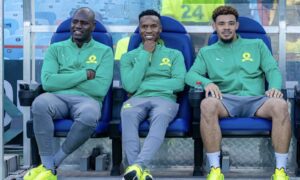 Mamelodi Sundowns players sitting on the bench