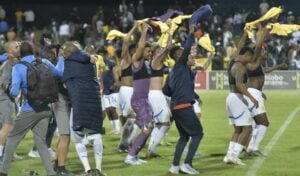 Mamelodi Sundowns players celebrate their league triumph
