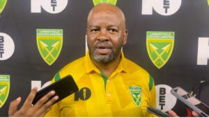 Golden Arrows coach Manqoba Mngqithi speaking with media