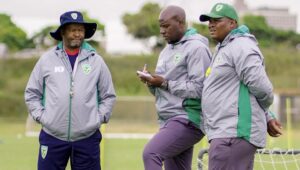 Golden Arrows coaches Manqoba Mngqithi and his technical team during training