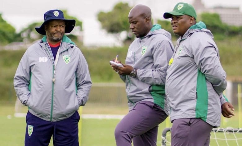 Golden Arrows coaches Manqoba Mngqithi and his technical team during training