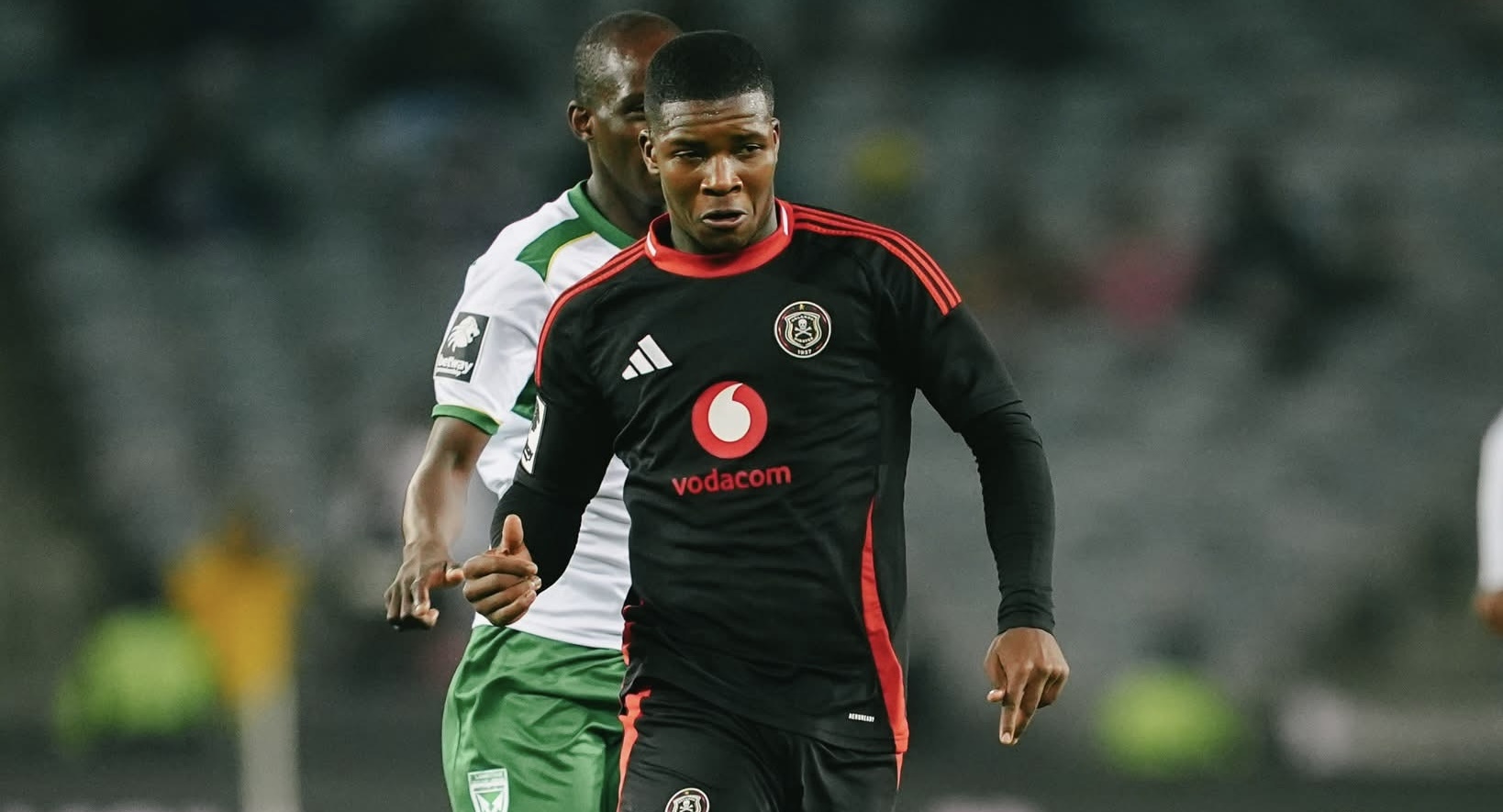 Orlando Pirates defender Mbekezeli Mbokazi on the ball against Golden Arrows