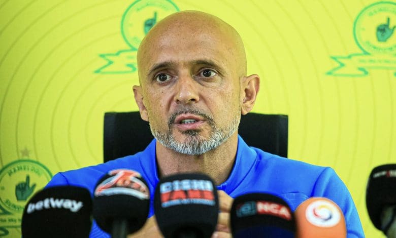Mamelodi Sundowns coach Miguel Cardoso speaking during the press conference