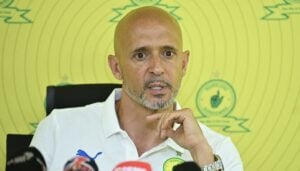 Mamelodi Sundowns coach Miguel Cardoso speaking during the press conference