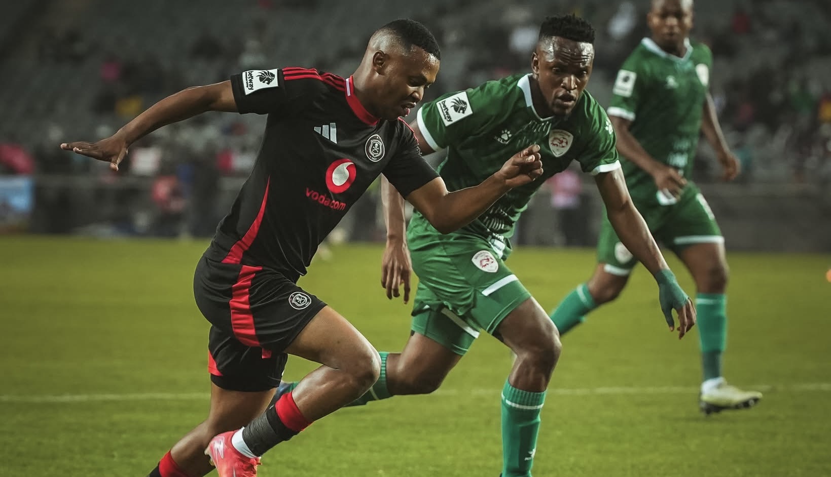 Orlando Pirates star Mohau Nkota on the ball against Sekhukhune United