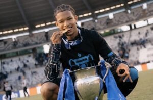 Shandre Campbell celebrates after winning the Belgian Cup.