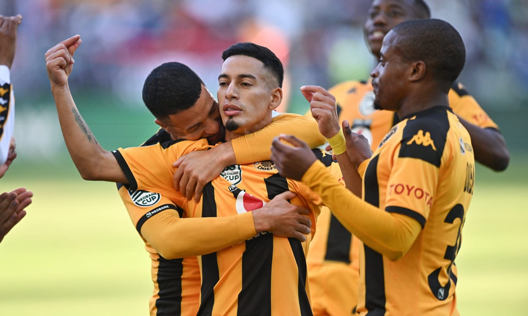 Gaston Sirino celebrate his goal during the Nedbank Cup final against Orlando Pirates