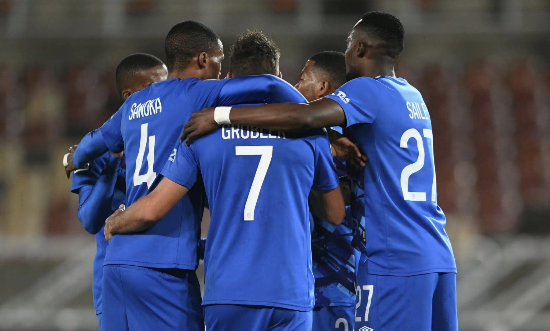 SuperSport United players celebrate during the win against Chippa United on Saturday despite Lebohang Maboe”s absence. 