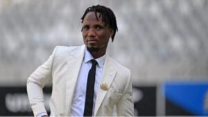 Teko Modise doing analysis at SuperSport TV
