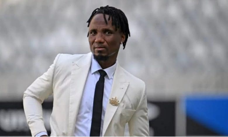 Teko Modise doing analysis at SuperSport TV