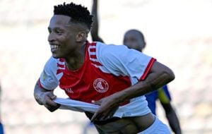 Khaya Mfecane of Cape Town Spurs celebrates his goal