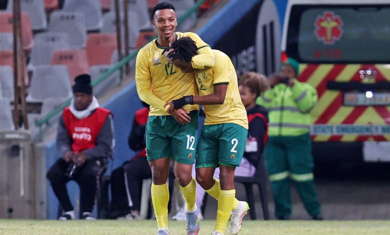 Bafana Bafana players celebrating a goal in COSAFA Cup semis