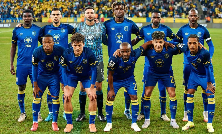 Cape Town City FC players posing for a picture before a game