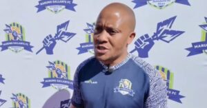 Marumo Gallants striker Dino Ndlovu addressing the media