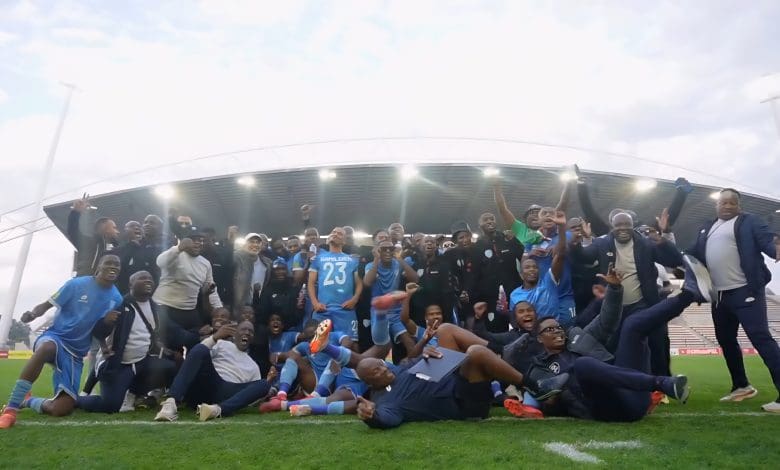 Durban City players celebrate after winning the Motsepe Foundation Championship