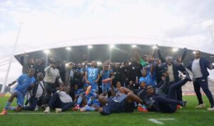 Durban City players celebrate after winning the Motsepe Foundation Championship